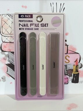 Lindo 6 Pack Professional Nail File Set with Storage Case - Neutral Mix NEW